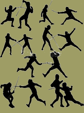 silhouettes of fencers